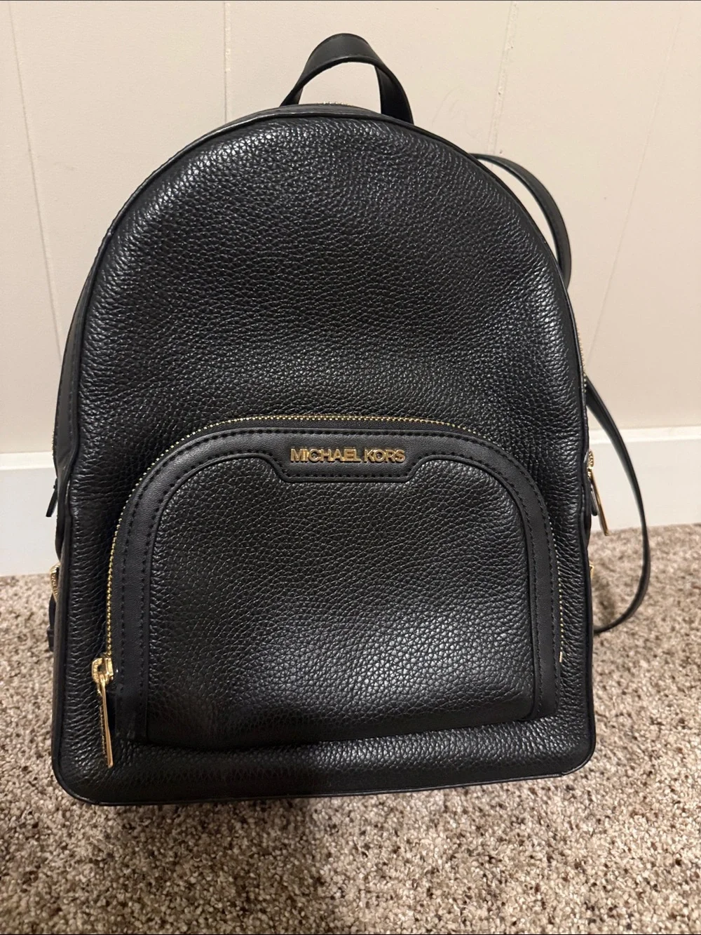 Michael Kors Black Pebbled Leather Mini Backpack with Gold Hardware